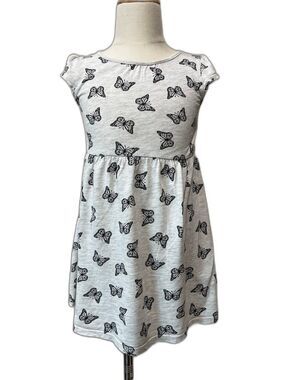 sz 4-6 Girls Gray Black Butterfly Short Sleeve T-Shirt Cotton Tee Dress